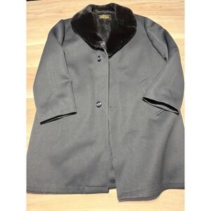 Zero King Overcoat Mens 44 Black Faux Fur Collar Vintage Made in USA Winter